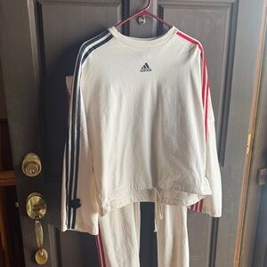 Adidas Women’s White Sweatshirt with Red and Blue Stripe Tracksuit
